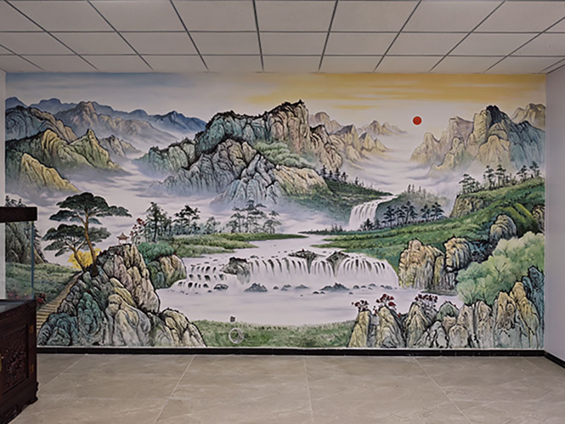 火星人創(chuàng)業(yè)園山水浮雕壁畫彩繪